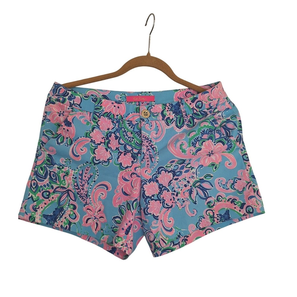 Lilly Pulitzer Womens Shorts Pink Blue  Floral  Short Cotton  size‎ 2 (S-M)